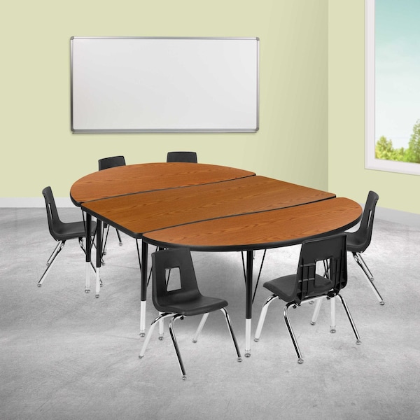 Flash Furniture 76" Oval Wave Oak Table Set-12" Stack Chairs XU-GRP-12CH-A3048CON-48-OAK-T-P-GG - main